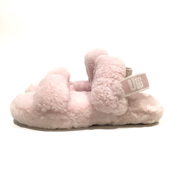 UGG Oh Yeah Fuzzy Sandal Slipper -Seashell Pink Sheepskin -Kids US 1 -NEW - Picture 3 of 7